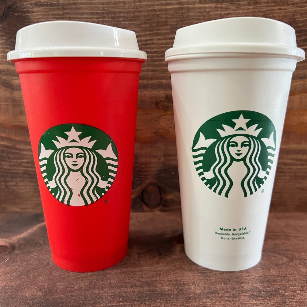 Starbucks Reusable Hot Cup Set 16oz Red and White Siren Logo Tumblers with Lids